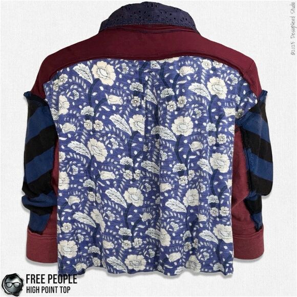 FREE PEOPLE HIGH POINT OVERSIZED BOHO PATCHWORK CROP TOP IN NIGHTTIME COMBO XS/S - Picture 6 of 15